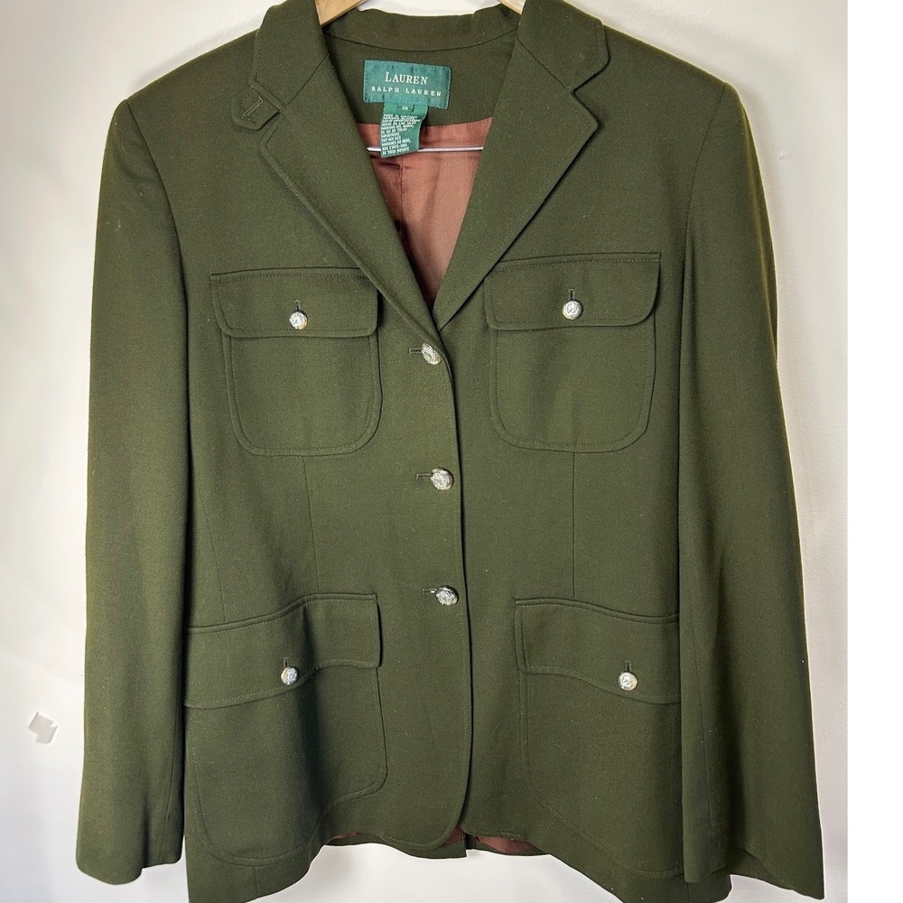 Vtg Lauren Ralph Lauren Green Wool Tweed Blazer 10 Dark Academia Equestrian